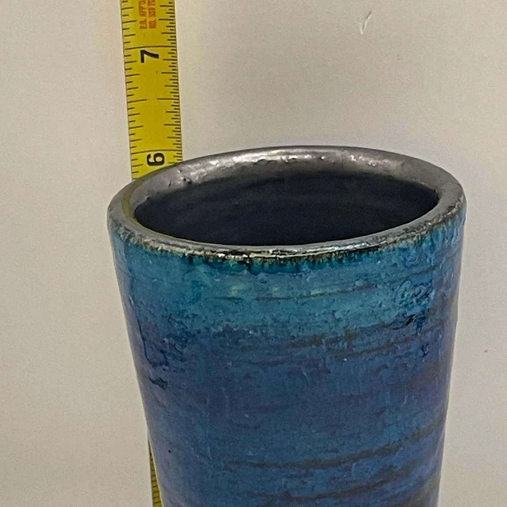 Pol Chambost France Studio Pottery Blue Glazed Tapered Footed Vase MCM 6.25in